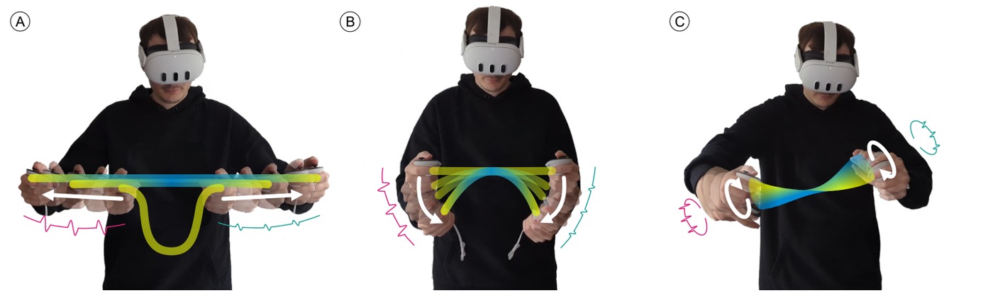 Stretching, bending and twisting virtual materials with two controllers